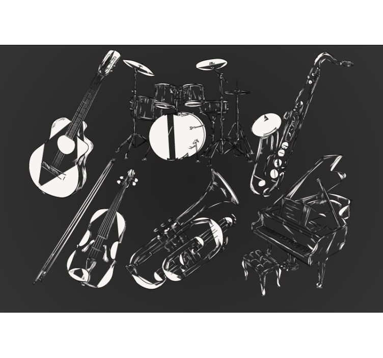 Black and white instruments music wall mural - TenStickers