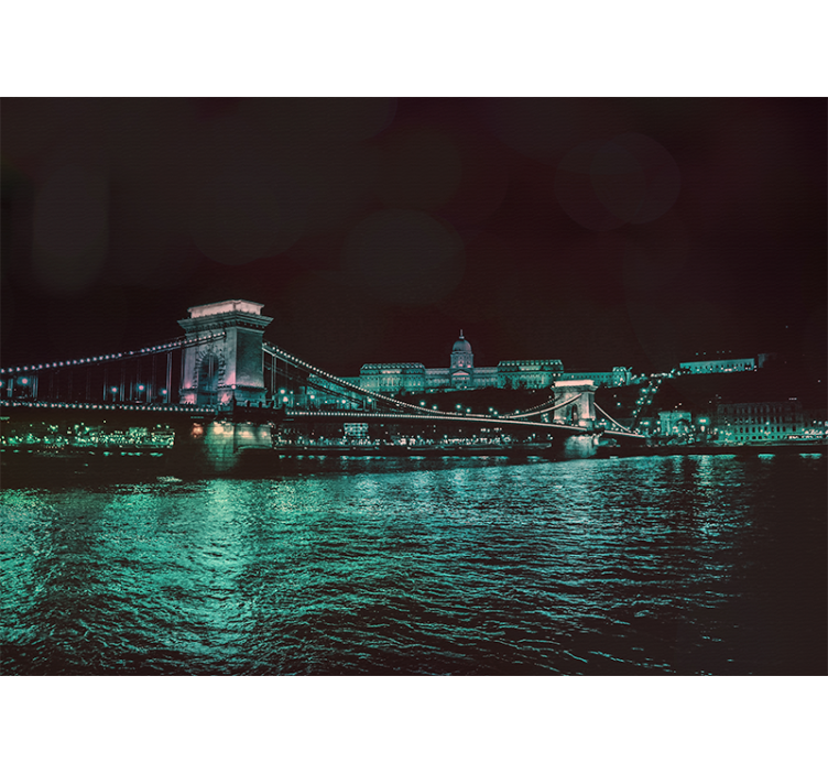 City wall mural chain bridge night scene - TenStickers