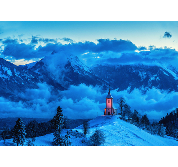 Snowy Church wall mural mountain - TenStickers