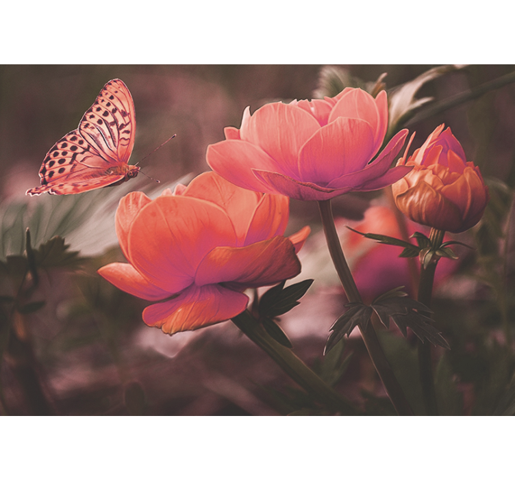 Flower wall mural butterfly over blossoms - TenStickers