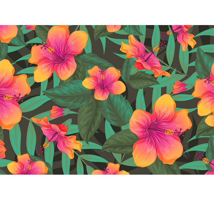 Vibrant hibiscus blooms flower wall mural - TenStickers