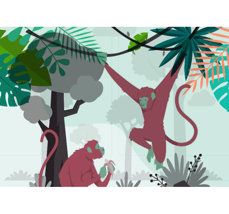 Animals wall mural swinging monkeys play - TenStickers
