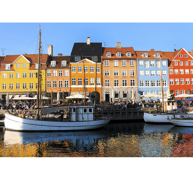 Vibrant lakeside dwellings city wall mural - TenStickers