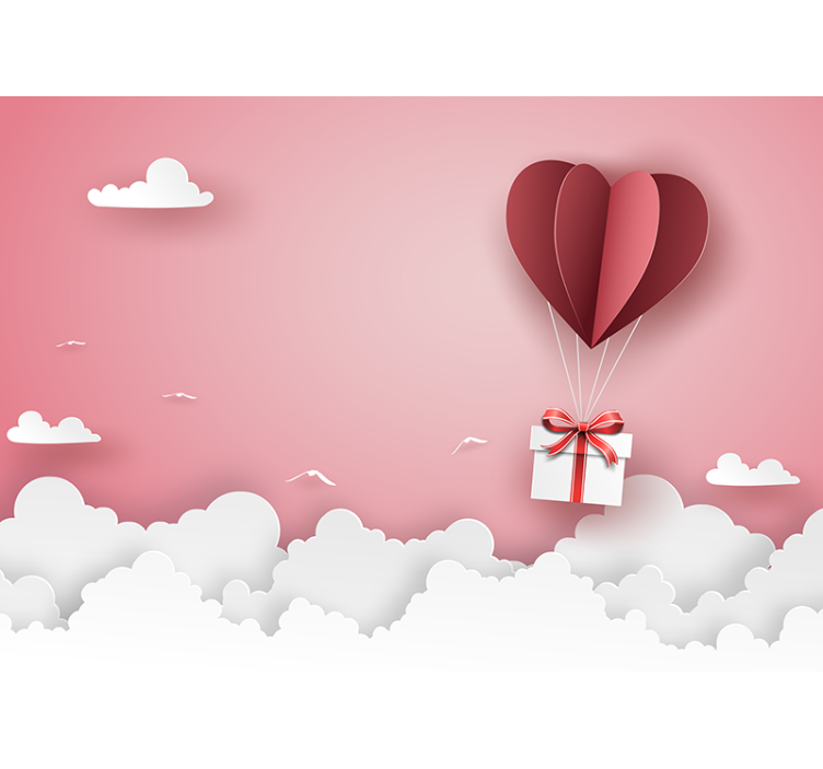 Romantic wall mural heart balloon present - TenStickers