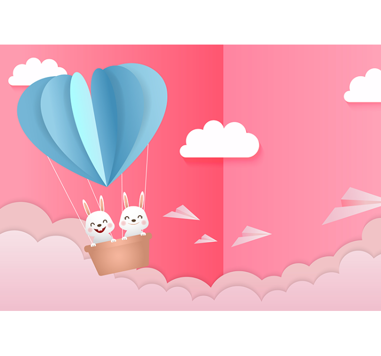 Romantic wall mural with balloons and bunnies - TenStickers