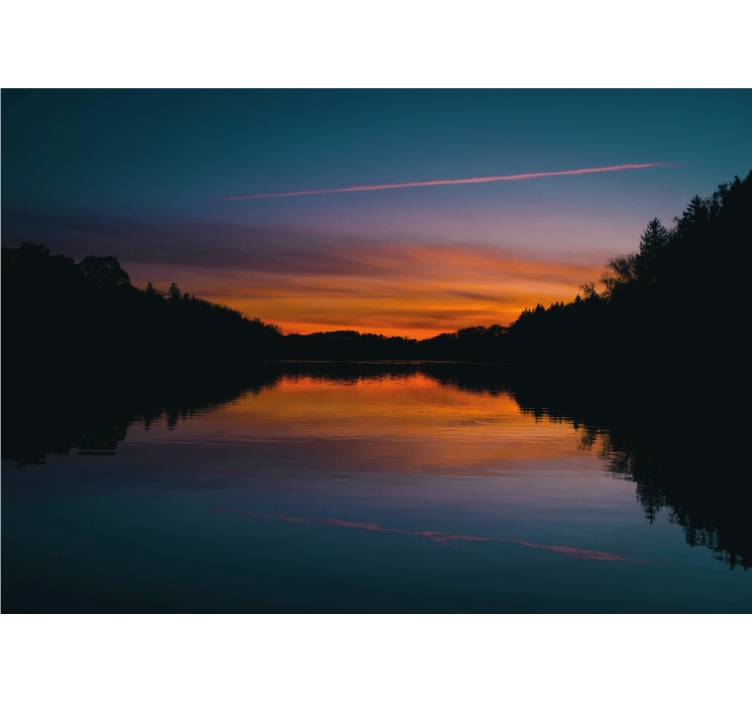 Serene lake sunset landscape wall mural - TenStickers