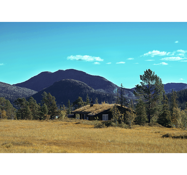 Landscape wall mural mountain cabin getaway - TenStickers