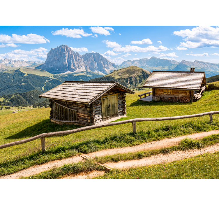 Landscape wall mural scenic mountain cabins - TenStickers