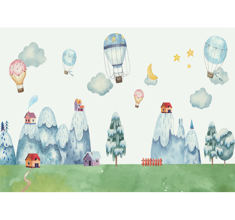 Cute cartoon mountains fantasy wall mural - TenStickers