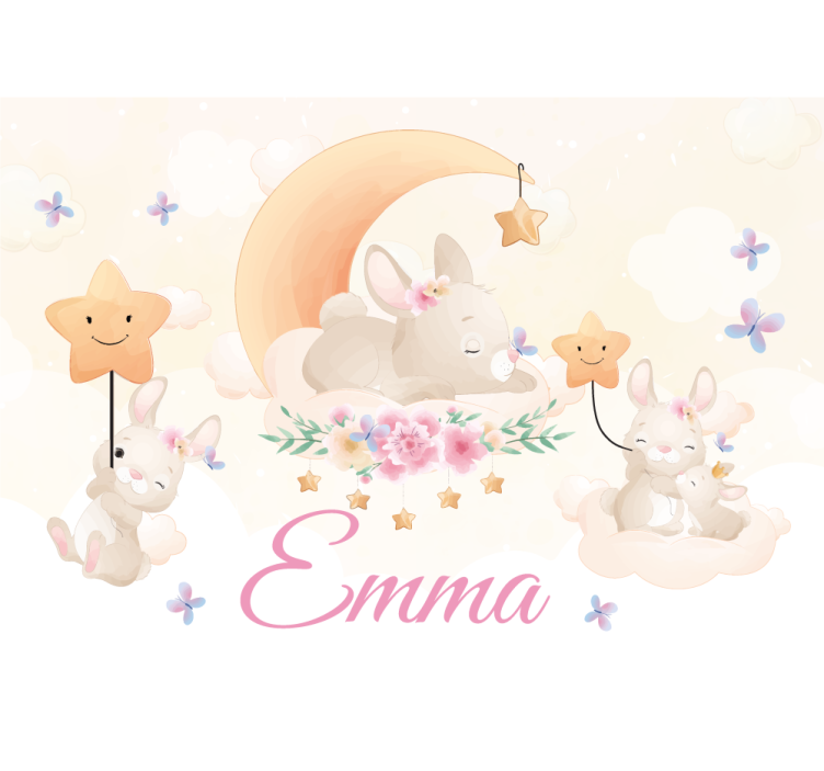 Bunny moon stars childrens wall mural - TenStickers
