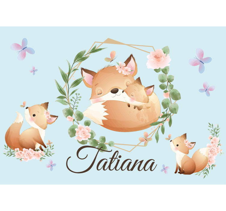 Cute Fox Family With Name childrens wall mural - TenStickers