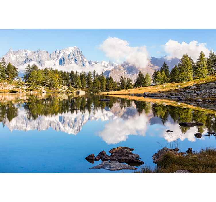 Landscape wall mural mountain reflection scene - TenStickers