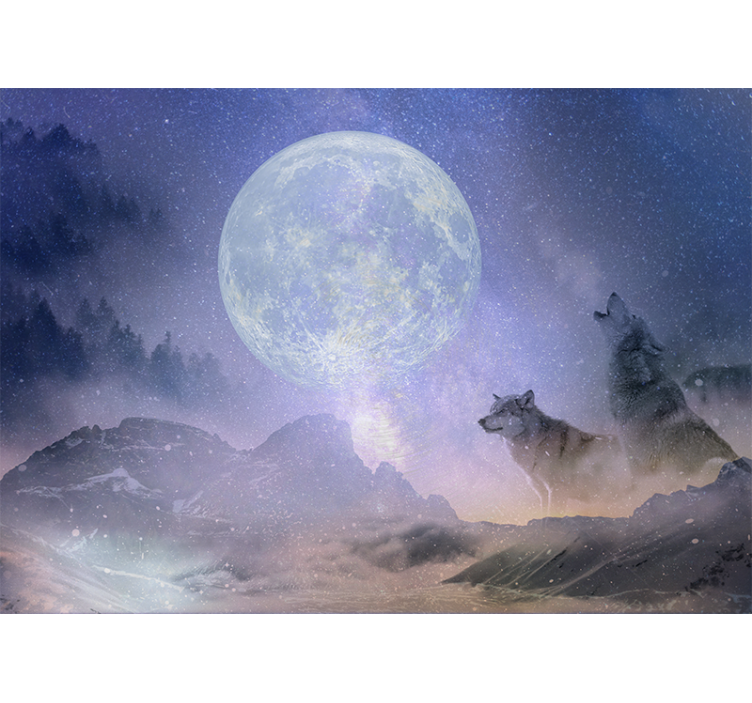 Jungle wall mural of majestic moonlit wolves - TenStickers