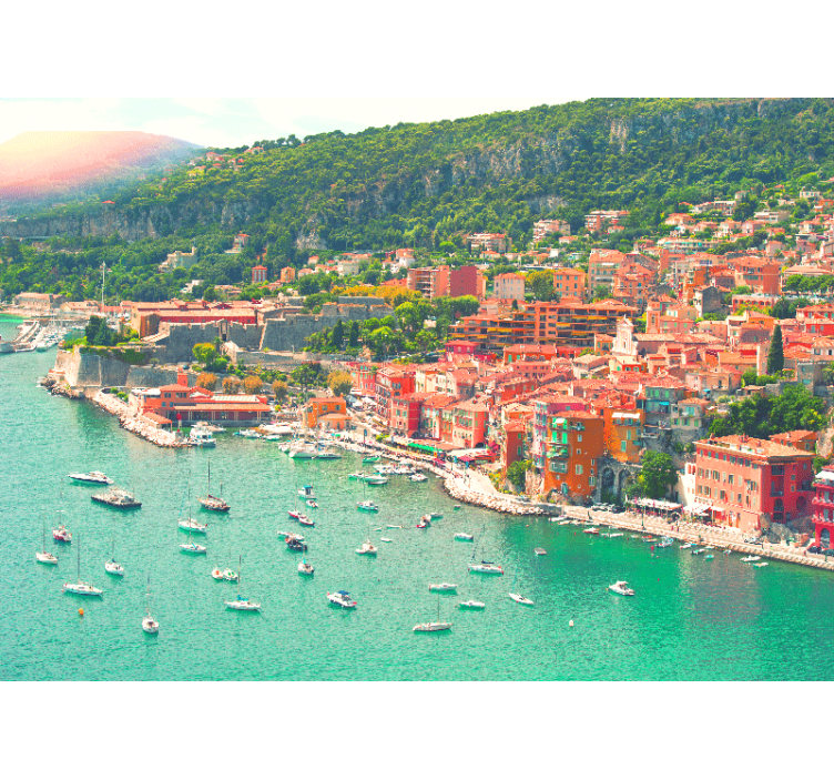 City wall mural seaside village view - TenStickers