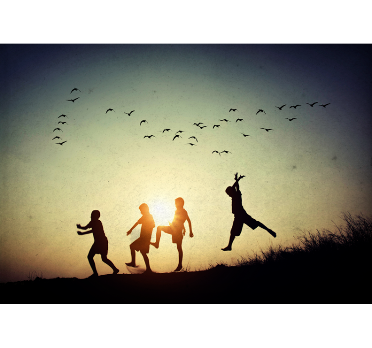 People wall mural children playing silhouette - TenStickers