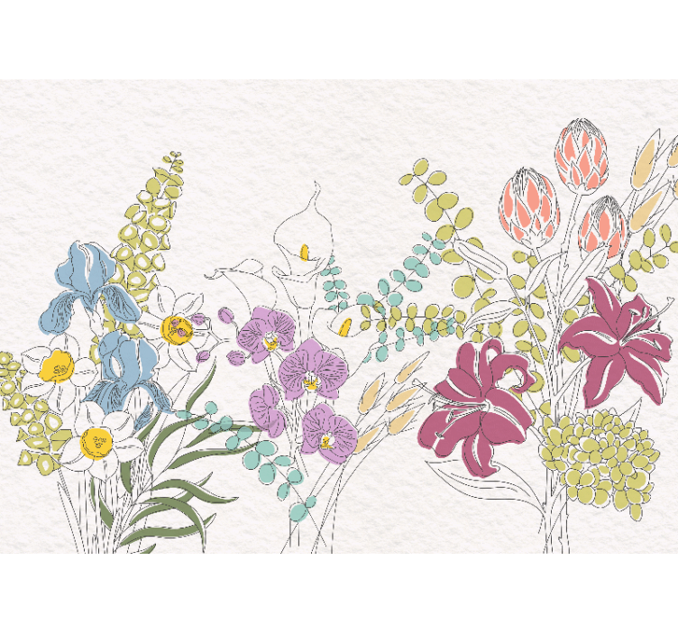Fleurs dessinées panoramic wall mural - TenStickers