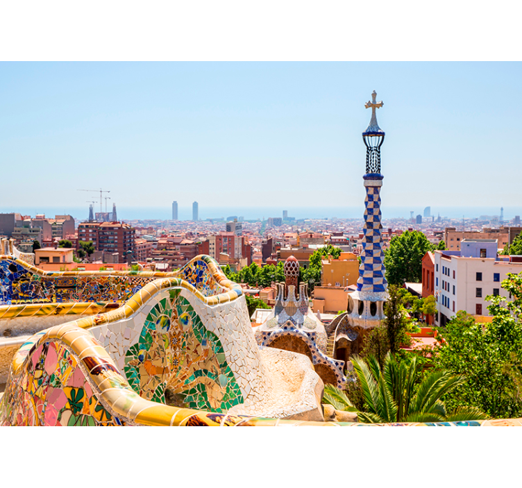 "Park Güell" Skyline View barcelona wall mural - TenStickers