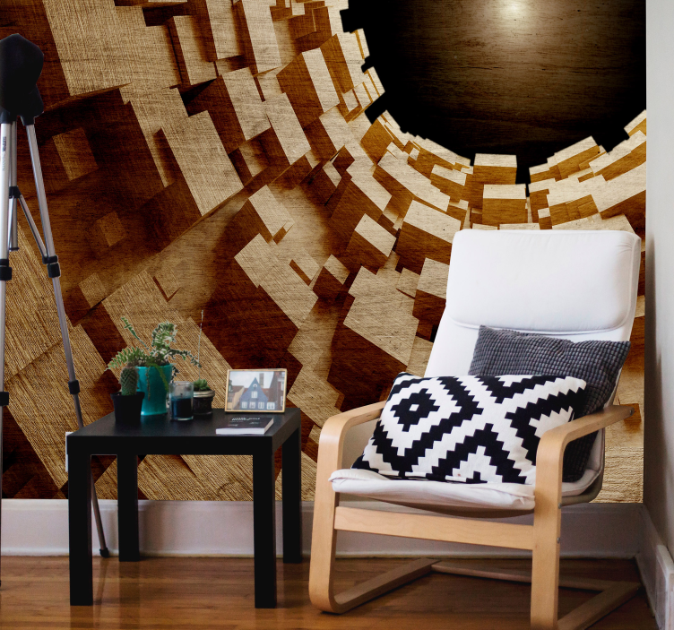 3d effect wooden tunnel wall mural - TenStickers