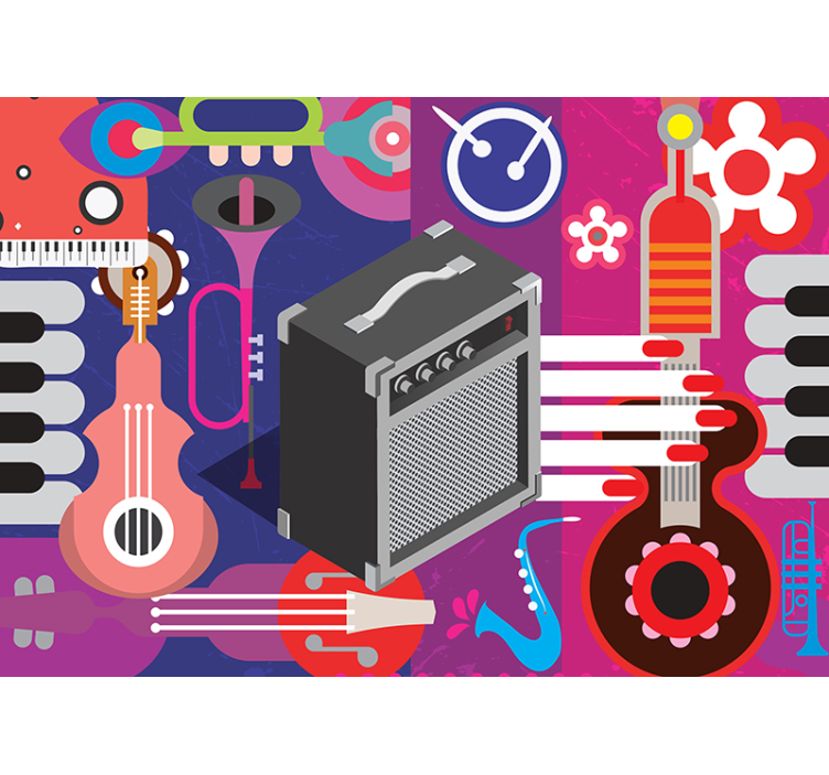 Music wall mural with amplifier and instruments - TenStickers