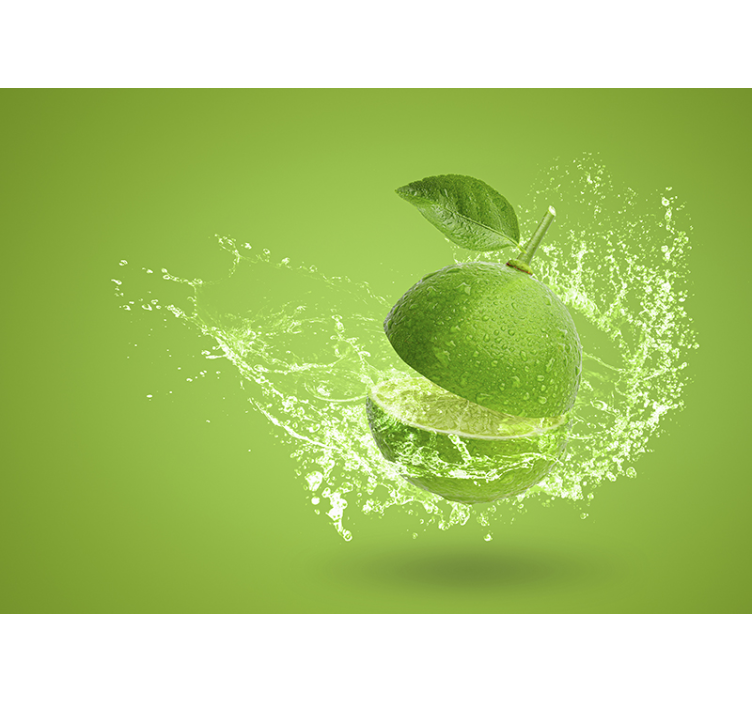 Flower wall mural splashing green citrus - TenStickers