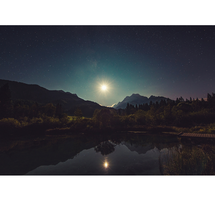 Moonlit Mountain View landscape wall mural - TenStickers