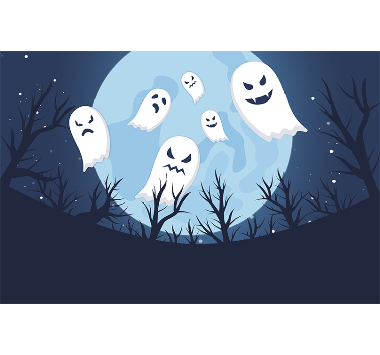 Terrifying ghosts on blue landscape wall mural - TenStickers