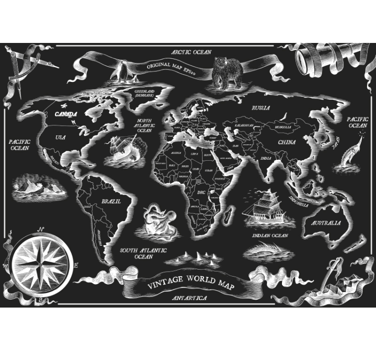World map wallpaper vintage map drawing - TenStickers