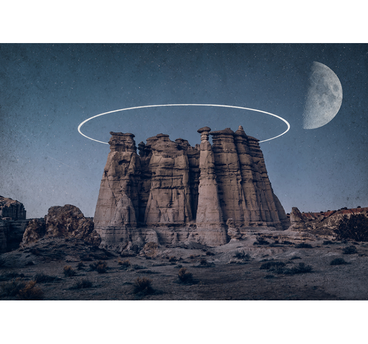 Space wall mural moonlit rock formations - TenStickers