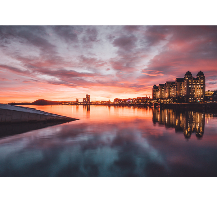 Sunset Cityscape Reflection city wall mural - TenStickers