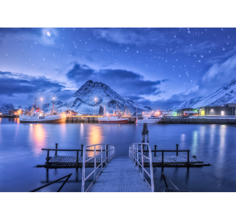 Landscape wall mural mountainous harbor view - TenStickers