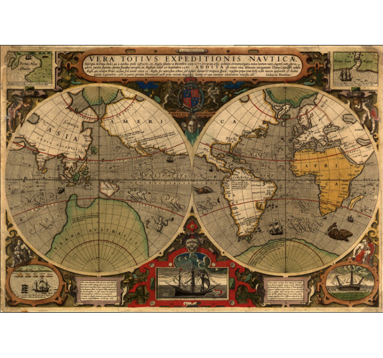 Retro Global Map world map wallpaper - TenStickers