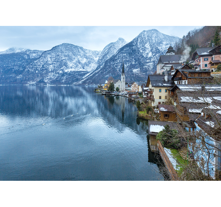 Mountain Village Reflections landscape wall mural - TenStickers