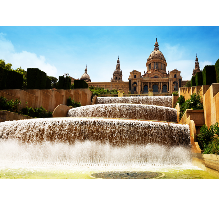 City wall mural fountain in barcelona - TenStickers