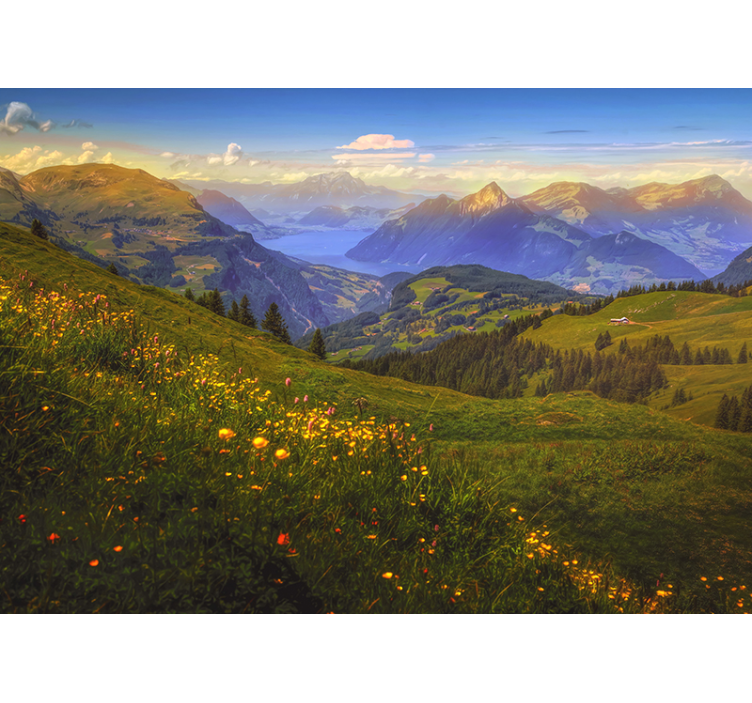 Landscape wall mural mountainous meadow scene - TenStickers
