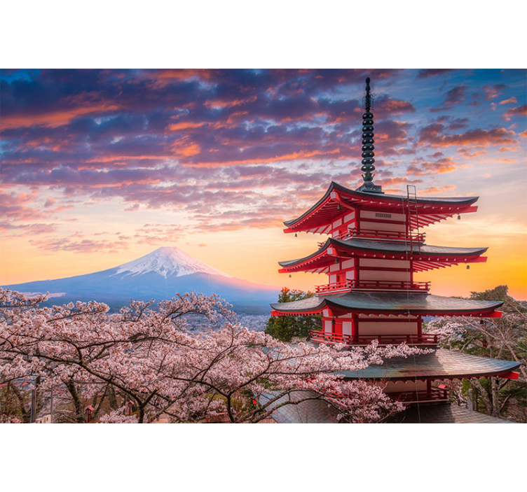 Landscape wall mural cherry blossom scene - TenStickers