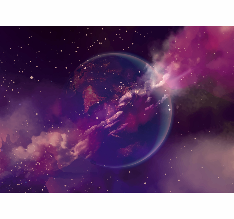Earth in Pink Space Mural Bedroom - TenStickers