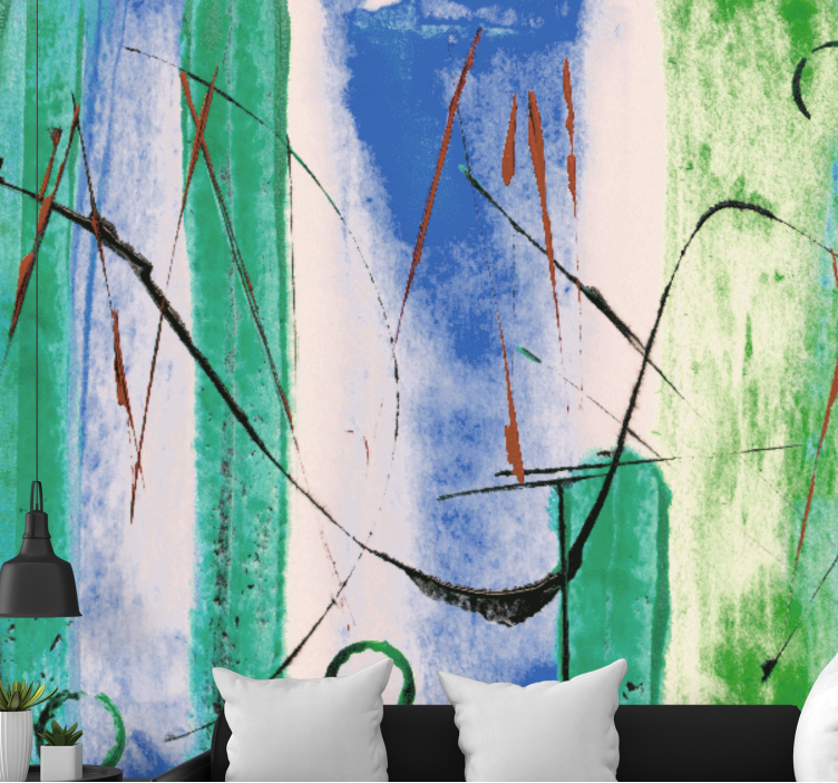 Abstract wall mural with fluid line designs - TenStickers