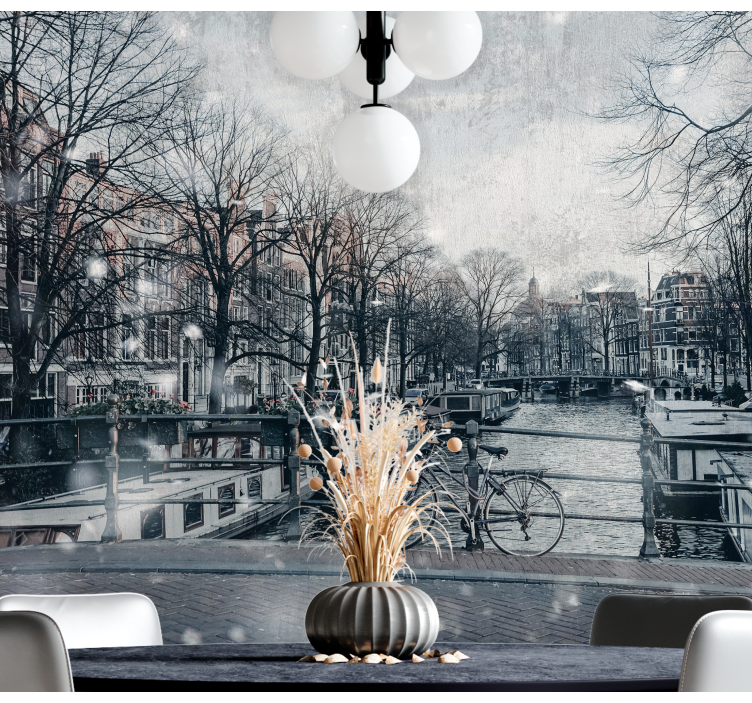 Amsterdam wall mural canal reflection scene - TenStickers