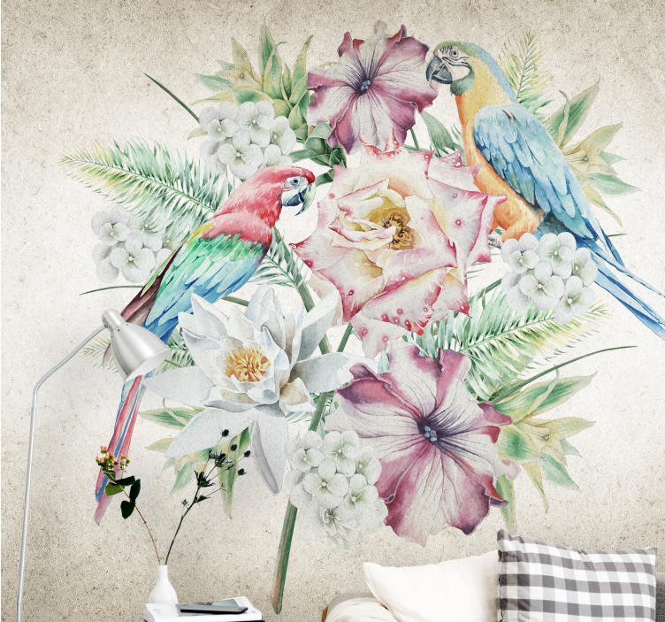 Animals wall mural colorful tropical birds - TenStickers