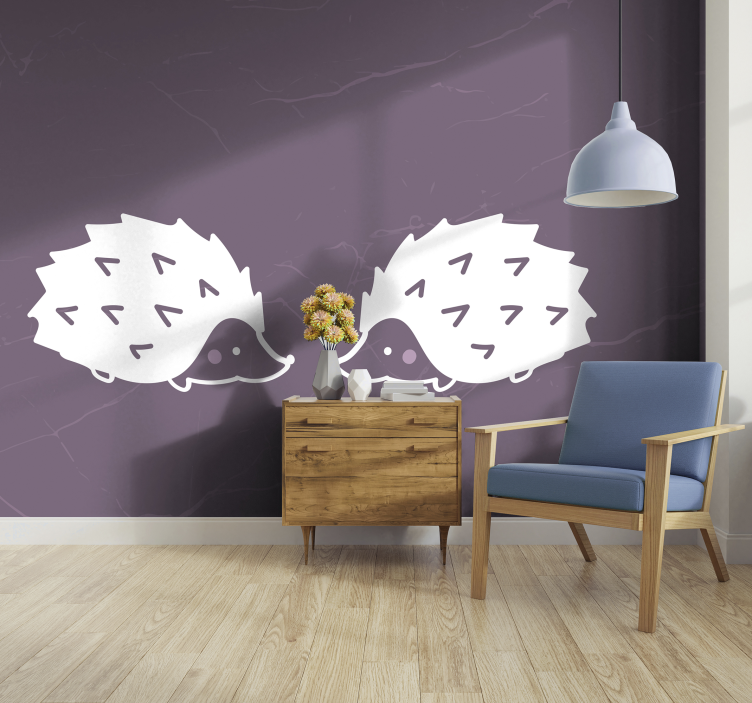 Animals wall mural cute hedgehog couple - TenStickers