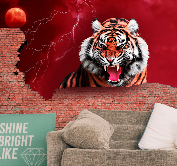 Animals wall mural fierce tiger roar - TenStickers