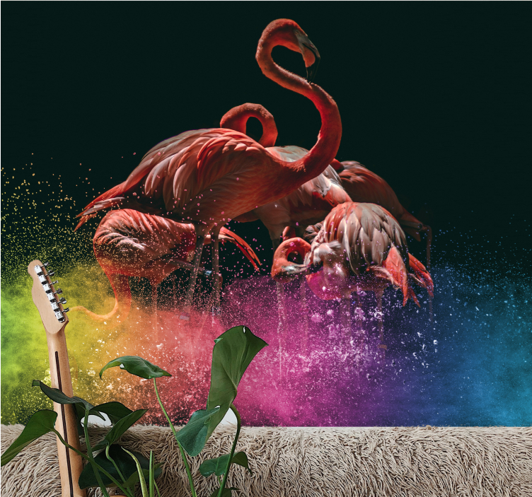 Animals wall mural flamingo celebration splash - TenStickers