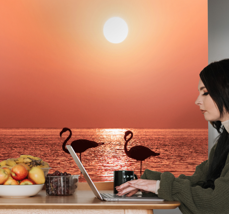 Animals wall mural flamingo sunset scene - TenStickers