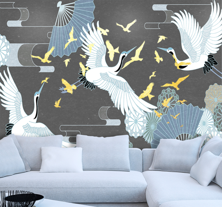 Animals wall mural graceful flying cranes - TenStickers