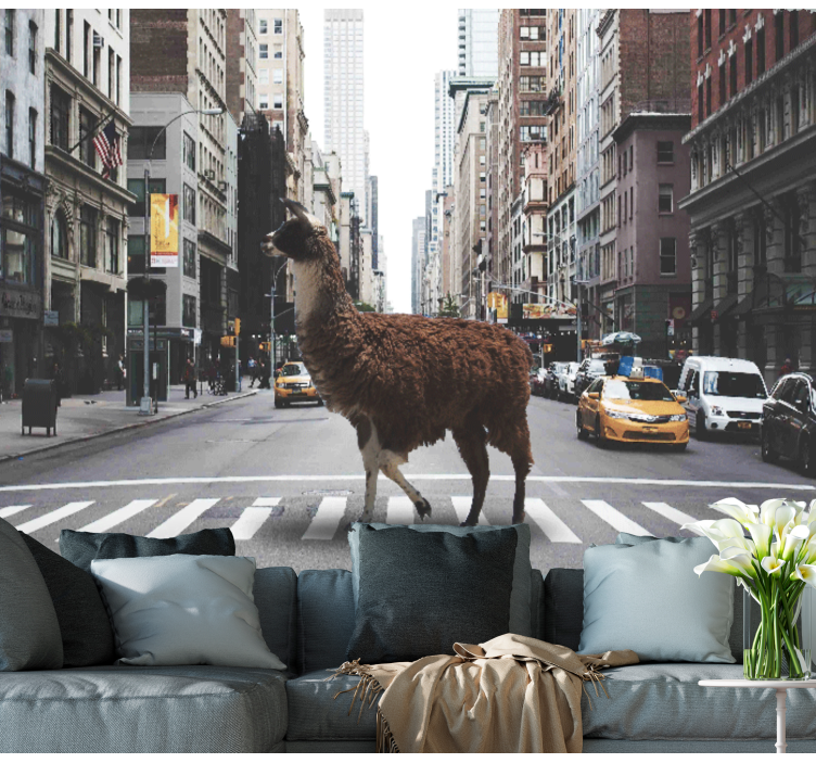 Animals wall mural llama in the street - TenStickers