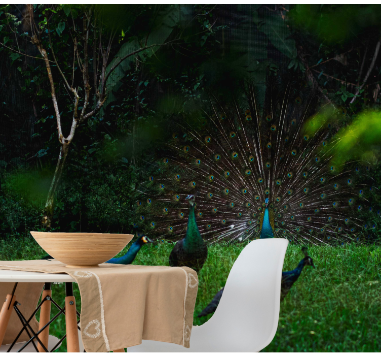 Animals wall mural peacock showing feathers - TenStickers