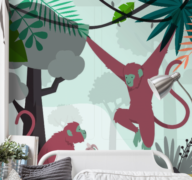 Animals wall mural swinging monkeys play - TenStickers