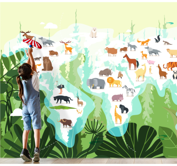 Animals wall mural world animal map - TenStickers