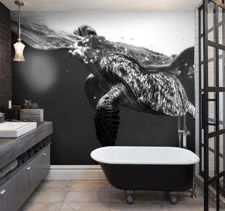 Black and white turtle swimming wall mural - TenStickers