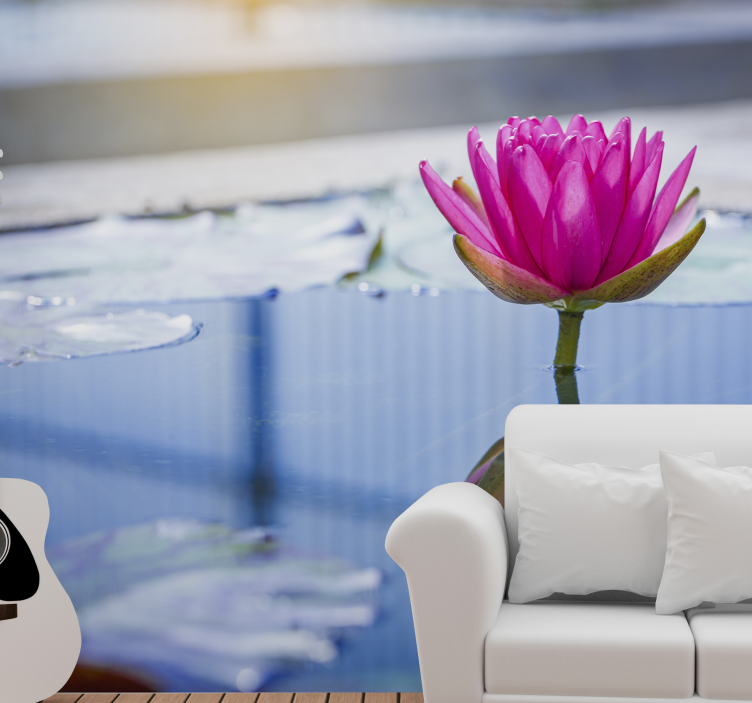 Bright blue water and pink flowers tree mural - TenStickers